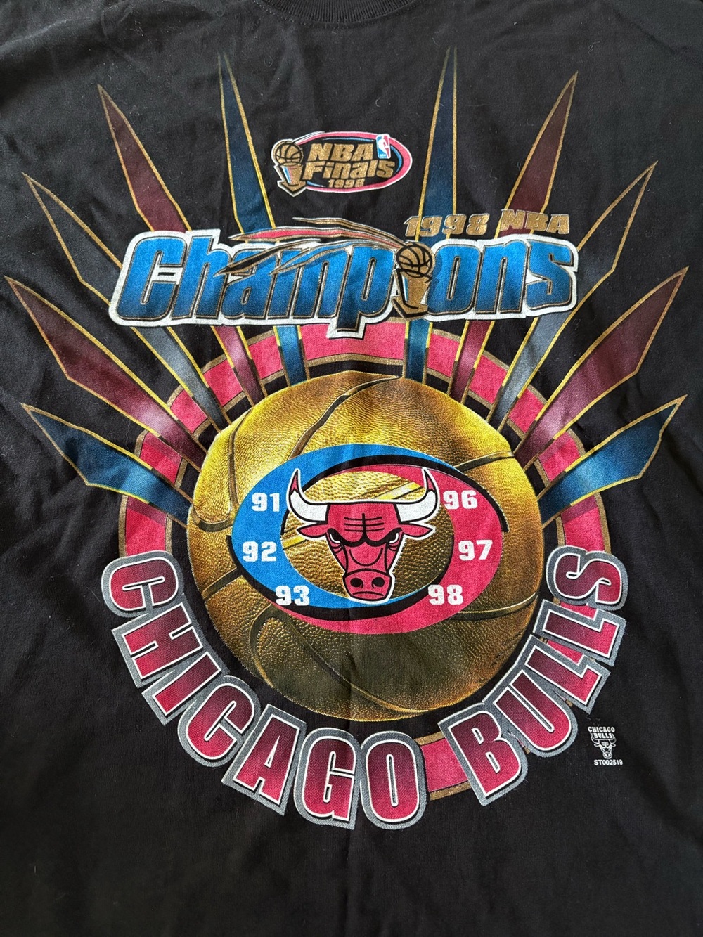 1998 Starter VTG Chicago Bulls NBA Finals Champions Black Tee Shirt Mens Sz XL